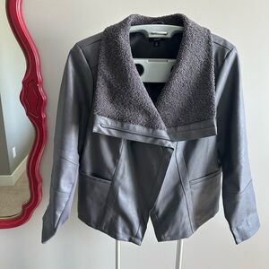 Alfani Charcoal Faux Leather Jacket with Sherpa Collar